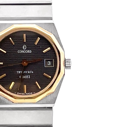 Stainless Steel and 18K Yellow Gold Estate Tiffany and Company Concord Mariner Ladies Gray Dial Watch No Box 