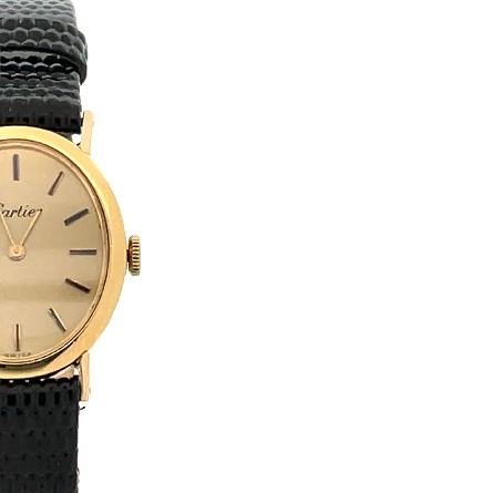 18K Yellow Gold Estate Cartier Oval Gold Tone Dial Watch w/Black Leather Strap No Box No Papers