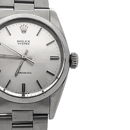 Stainless Steel Estate Rolex Oyster Precision Watch w/Silver Tone Dial and Indexes Link Band Watch No Box No Papers Circa 1981 Model #6426 Serial #6771505