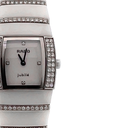 White Ceramic and Titanium Estate RADO Jubile Rectangle Watch w/Diamond Dial and Diamond Link Band 