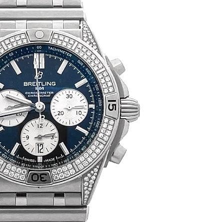 Stainless Steel Estate Brietling Chronomat Black Dial Factory Diamond Bezel and Lugs w/Box and Papers AB0134 