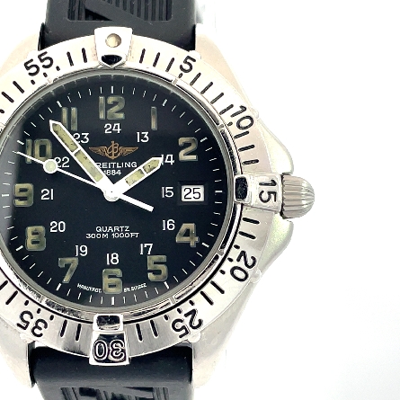 Stainless Steel Estate Breitling Midsize w/Black Dial and Rubber Strap Watch No Box Model#A57035 