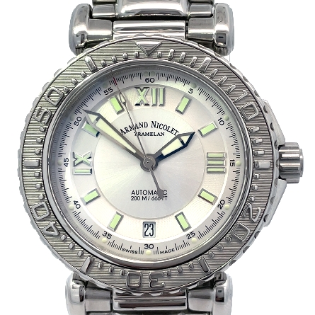 Stainless Steel Estate Armand Nicolet Travelman Round Case and Link Band Watch w/Box 