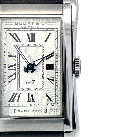 Stainless Steel Estate Bedat & Co Geneve No.7 Automatic White Rectangle Dial Watch w/Black Leather Bracelet Strap w/BOX 