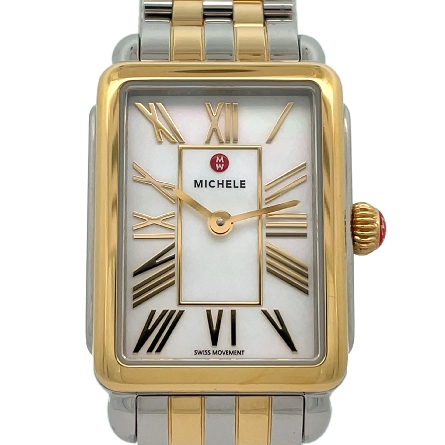 Stainless Steel and 18K Yellow Gold Plate Estate Michele Mother-of-Pearl Deco Park Rectangular Dial Watch w/Box 39.8dwt