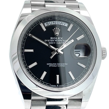 Platinum Estate Rolex Gentlemans Presidential Oyster Perpetual Day-Date Black Dial Watch w/Box and Papers Year2025 Serial#9UW38358