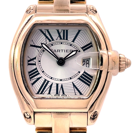 18K Yellow Gold Estate Cartier Ladies Roadster Silver Dial Watch w/Box & Papers w/Extra Strap & Buckle 97.6dwt