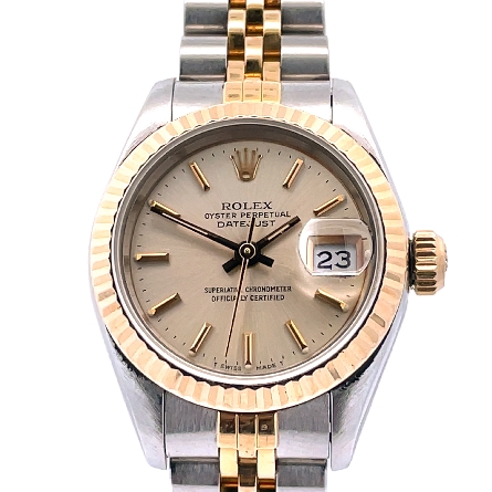 Stainless Steel and 18K Yellow Gold Estate Rolex Ladies Oyster Perpetual Datejust Yellow Dial Watch Year1987 Serial#9726786 w/Box&Papers