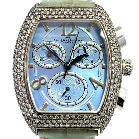 .800 Silver Estate Van Der Bauwede Blue Chronograph Dial Watch w/Blue Strap and Diamond Case No Box/Papers