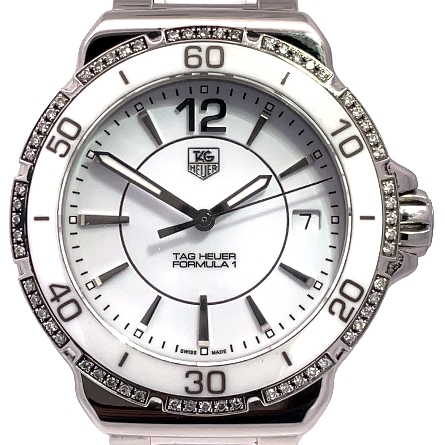 Stainless Steel and White Ceramic Estate Tag Heuer Diamond Formula 1 Watch