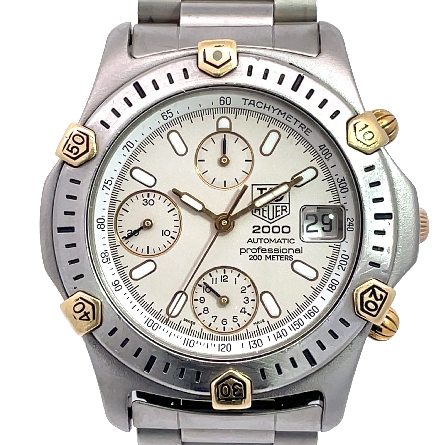 Stainless Steel and 18K Yellow Gold Estate Tag Heuer 38mm Automatic 2000 Series Professional Round Dial Watch NoBox/Papers