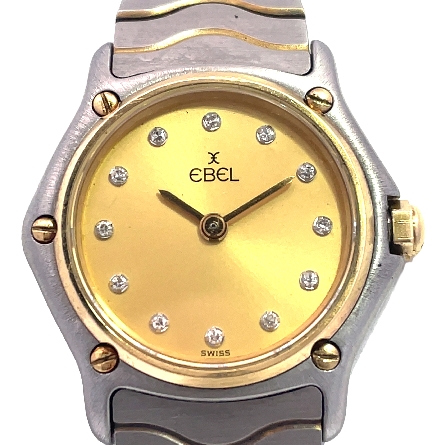 Stainless Steel and 18K Yellow Gold Estate Ebel Diamond Marker Wave Watch No Box 