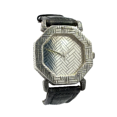 Sterling Silver Estate John Hardy Woven Bedeg Octogonal Silver Dial Watch No Box