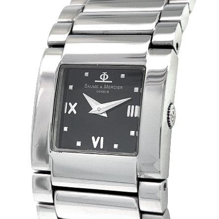 Stainless Steel Estate Baume & Mercer Geneve Square Black Dial Watch No Box