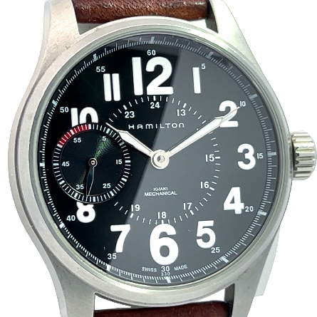 Stainless Steel Estate Hamilton Khaki Automatic Black Dial Watch w/Leather Strap No Box