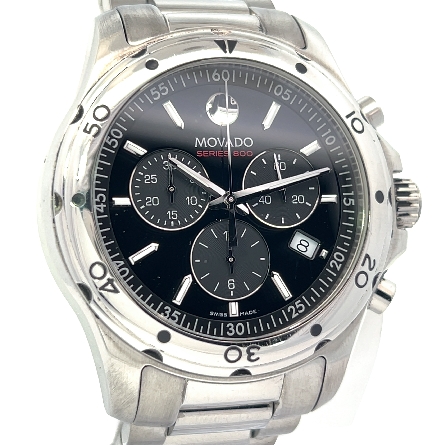 Stainless Steel Estate Movado Series 800 Black  Chronograph Dial Watch No Box