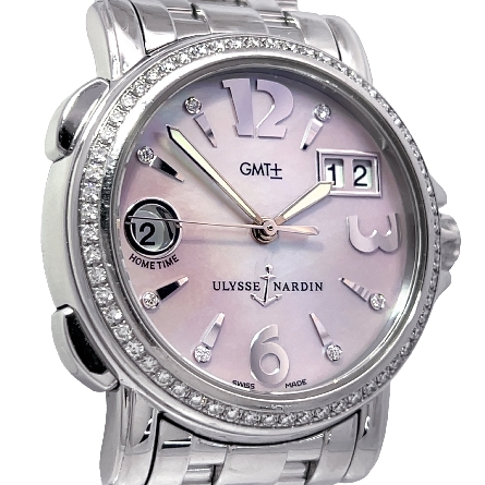 Stainless Steel Estate Ulysse Nardin San Marco Pink Mother of Pearl Dial Diamond Bezel Watch No Box