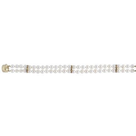 14K Yellow Gold Estate Double Row 7.50inch 6-6.50mm Cultured Pearl Bracelet 