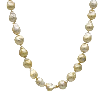 14K Yellow Gold Clasp w/5Diams=.035ctw Estate 18inch Golden South Sea Baroque Pearl Necklace