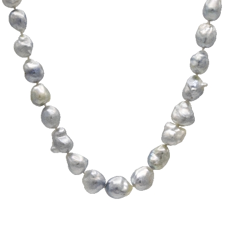 14K White Gold Nugget Clasp Estate 18inch Blue Baroque Pearl Necklace