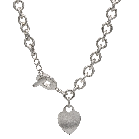 Sterling Silver Estate 17inch Tiffany & Co Toggle Necklace w/Heart Disc Charm 48.2dwt