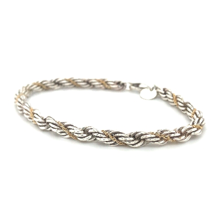 18K Yellow Gold and Sterling Silver Estate Tiffany & Company Chain Twist around Rope 7inch Bracelet 8.80dwt