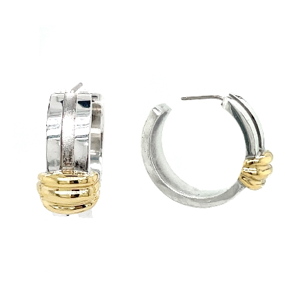 Stering Silver and 18K Yellow Gold Estate Tiffany and Co Fluted Design Hoop Earrings 11.0dwt
