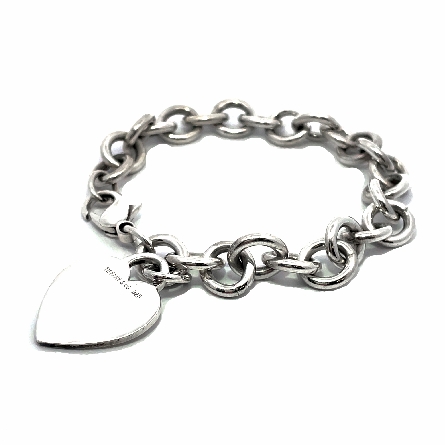 Sterling Silver Estate Tiffany & Company Heart Disc and 7inch Link Bracelet 22.3dwt