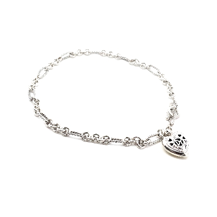 Sterling Silver and 14K Yellow Gold Estate David Yurman 16inch Sculpted Heart Figaro Chain w/Toggle Clasp 32.4dwt