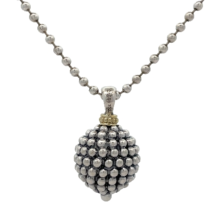 Sterling Silver and 18K Yellow Gold Estate Lagos Caviar Pendant and 34inch Ball Chain 13dwt  