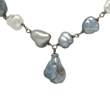 14K White Gold Estate Multi-Color Keshi Pearl Drop Necklace 25inch 25.4dwt 