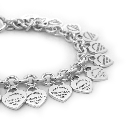 Sterling Silver Estate Tiffany&Co Return to Tiffany Multi-Heart Charm Bracelet 8inch 21.7dwt