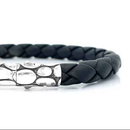 Sterling Silver Estate John Hardy Black Leather Weave Bracelet 7.3dwt 