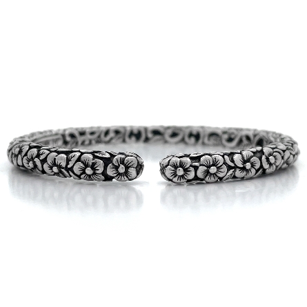 Sterling Silver Estate JAI Floral Hinged Cuff Bangle Bracelet 21.7dwt