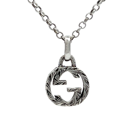 Sterling Silver Estate Gucci Interlocking   G   Textured Necklace Adjustable19.75in 2.4dwt