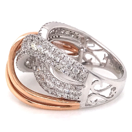 18K Two Tone Rose and White Gold Crossover Ring w/Diams=1.55ctw SI H-I Size6.5 #R-7352-F (J2878)
