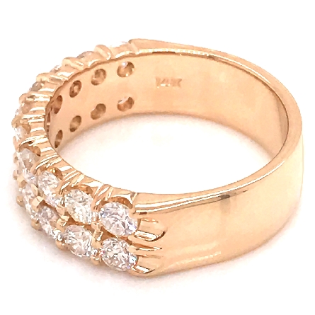 14K Yellow Gold Shared Prong Double Row Inset Band w/20Diams=1.58ctw SI H-I Size 6.5 #A2RPSOB