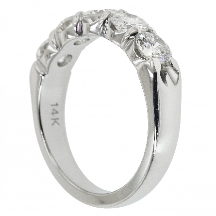 14K White Gold Shared Prongs Tapered Band w/5Diams=1.42ctw SI H-I Size 6.5 #ARPSOP