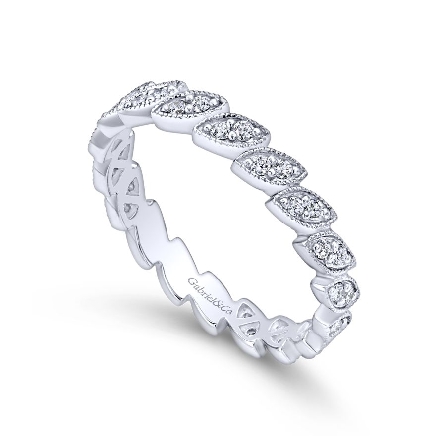 14K White Gold Slanted Milgrain Marquise Shapes Stackable Guard Band w/Diams=.18ctw SI2 H-I Size 6.5 #LR4652W45JJ (S1034890)