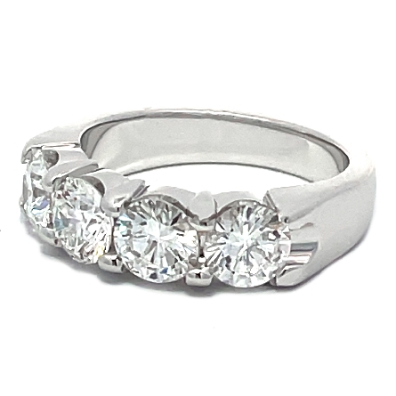 14K White Gold Shared Prongs Tapered Band w/4Diams=2.18ctw VS F-G Size 6.5 #ARPSOP