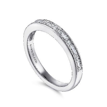 14K White Gold Gabriel Milgrain Channel Wedding Band w/Baguette Diamonds=.28ctw VS2 G-H and Round Diamonds=.08ctw SI2 G-H Size6.5 #AN15571W44JJ (S1885281)