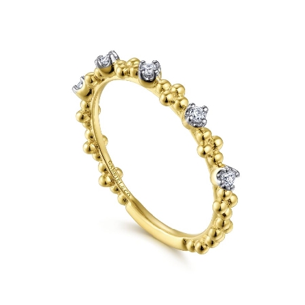 14K Yellow Gold Gabriel Bujukan Bead Stations Band w/Diams=.08ctw Size 6.5 #LR52161Y45JJ (S2245028)