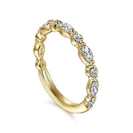 14K Yellow Gold Scalloped Milgrain Band w/Marquise Diams=.34ctw VS2 G-H and Round Diams=.15ctw SI2 G-H Size6.5  #AN16459Y44JJ (S2213796)