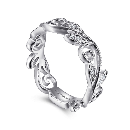 14K White Gold Gabriel Scrolling Floral Stackable Band w/Diams=.09ctw SI2 H-I Size6.5 #LR4593W45JJ (S2343364)