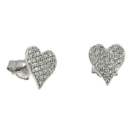 14K White Gold Pave Heart Stud Earrings w/Diams=.31ctw SI H-I #RSPE3426B