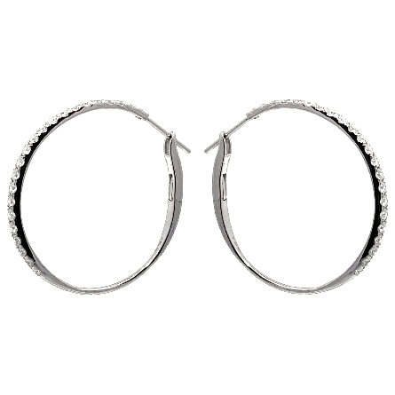 18K White Gold 1 1/4inch In and Out Hoop Earrings w/44Diams=1.24ctw SI-I1 H-I #HQTE42