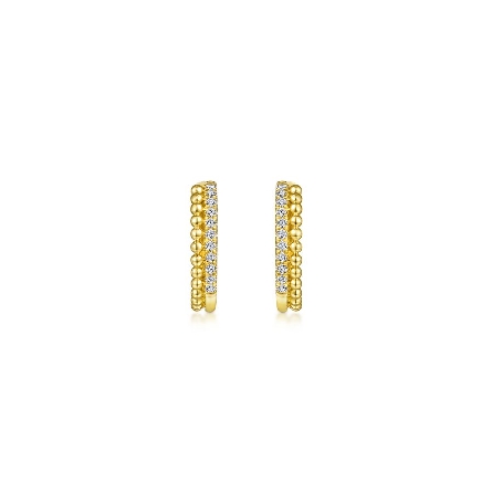 14K Yellow Gold Gabriel Bujukan 10mm Beaded Pave Huggie Hoop Earrings w/Diams=.11ctw SI2 H-I #EG13584Y45JJ (S2112435)
