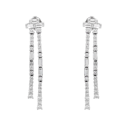 14K White Gold 2Row Drop Dangle Earrings w/Diams=2.76ctw SI2 G-H #ET23-077B