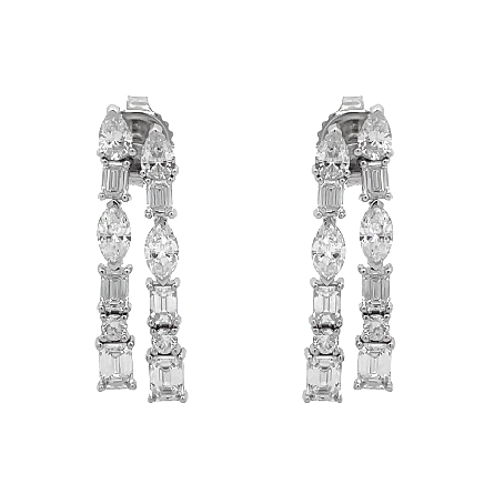 14K White Gold 2Row Drop Earrings w/Emerald; Marquise and Round Diams=4.80ctw VS-SI G-H #ET23-179B