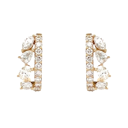 14K Yellow Gold 2Line Huggie Hoop Earrings w/Multi Shape Diams=.84ctw VS-SI2 G-H #ET23-044YB